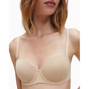 Calvin Klein Capsule Push Up Bra Womens 32B Nude Nylon Stretch Strapless Padded